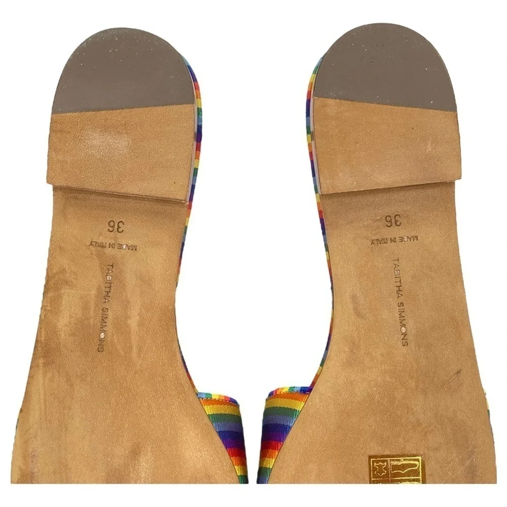 Tabitha Simmons Womens Slide Sandals EU 36 US 6 Sprinkles Rainbow Stripe Silk - Picture 11 of 13